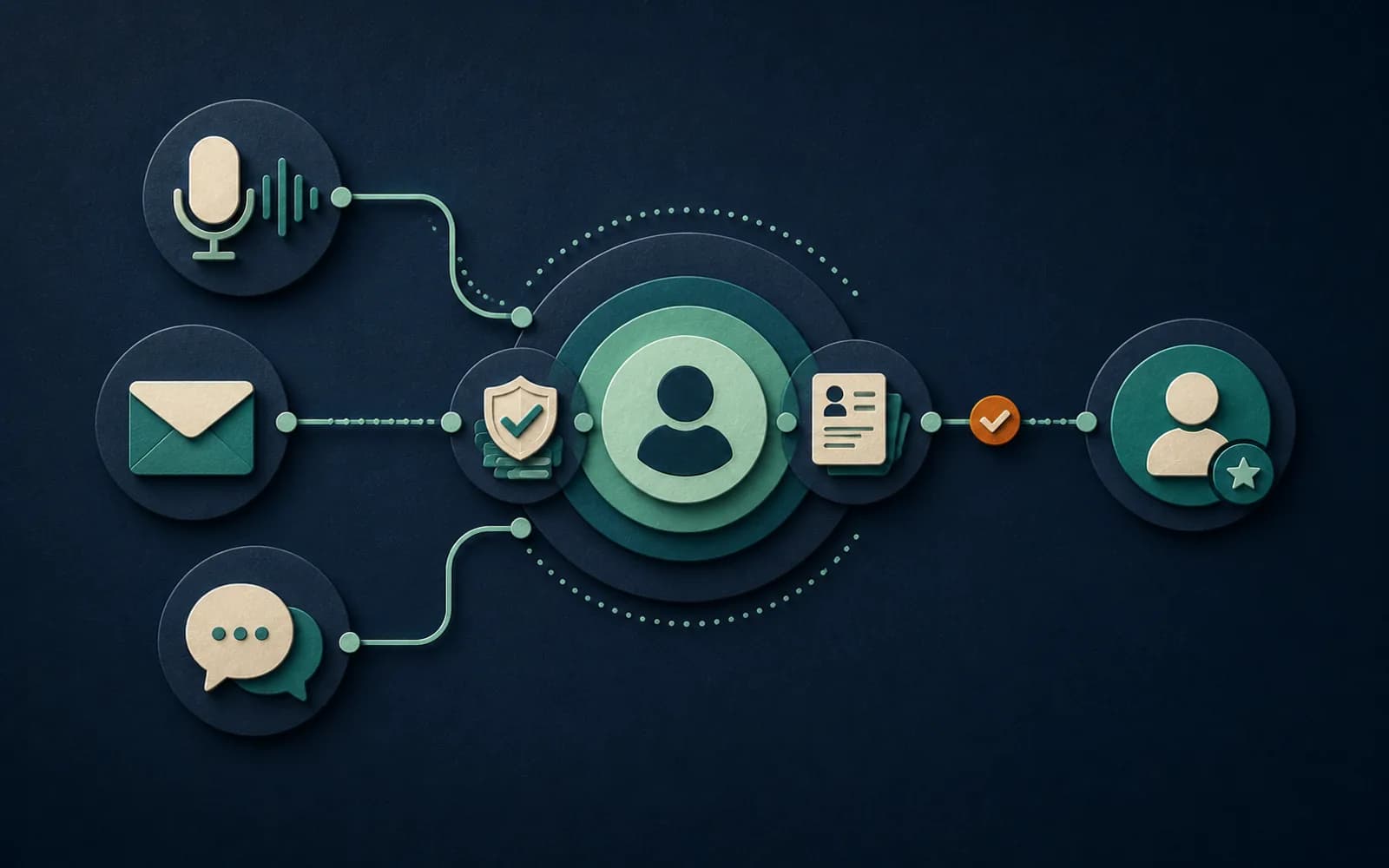 Editorial illustration connecting calls, email, and interaction context